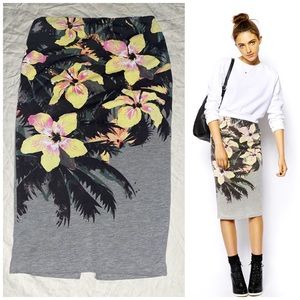 NWT! ASOS Hawaiian Floral Print Maxi Midi Pencil Skirt Size 8 Back Slit